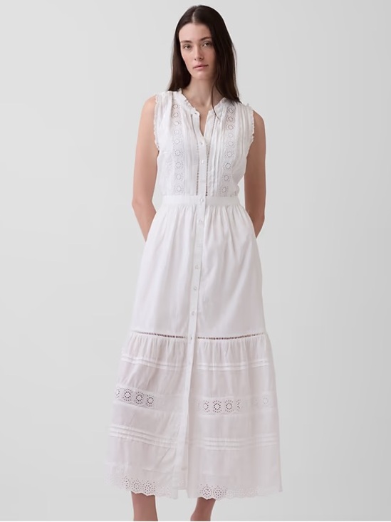GAP Dresses & Skirts - NWT! GAP White Lace-Trim Tiered Midi Shirtdress - Medium 🪂